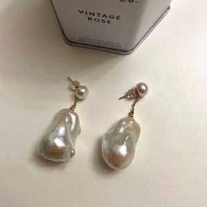 18K Solid Gold Extra Large Baroque Pearl Drop Earrings